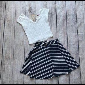 SO White crop top and navy stripe mini skirt size small